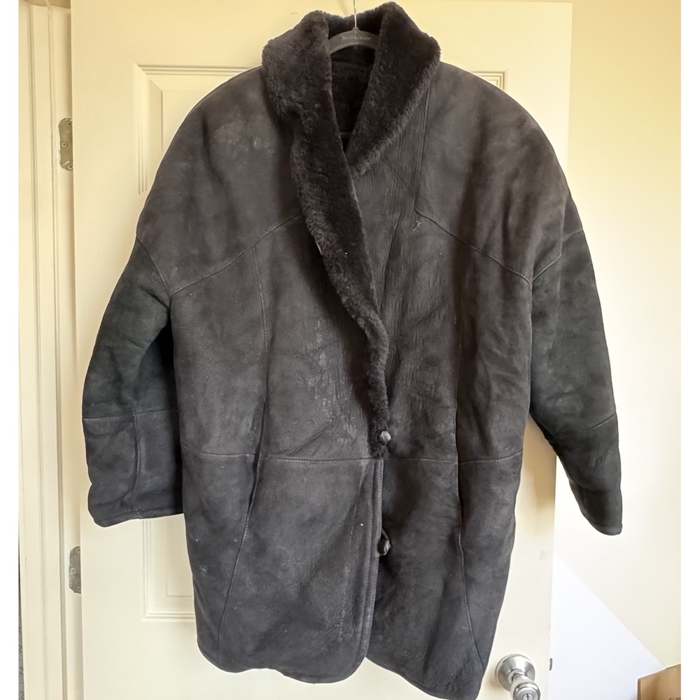 Steve By Searle Shearling Coat Size Large Black